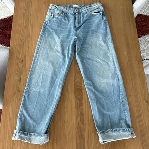 Zara TRF HIGH RISE BARREL LEG JEANS MID-BLUE, size 12